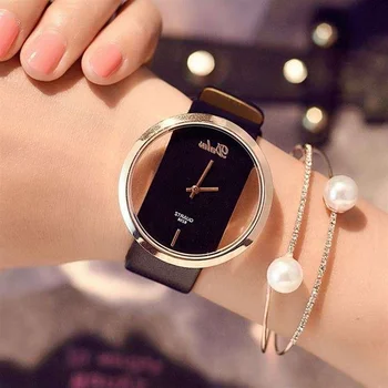 Модные женские часы-браслет со скелетом, роскошный кожаный ремешок, Аналоговые кварцевые наручные часы, Женские часы, Женское платье, Женские часы