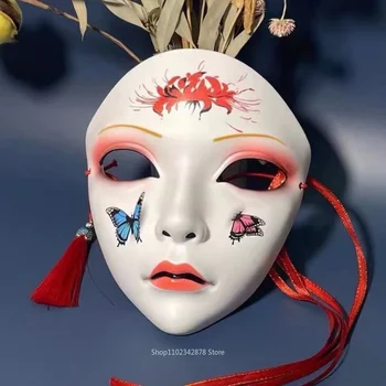 Маски в китайском стиле, Ручная роспись цветов, Вишневая маска Бабочки, аниме-косплей, Маска для взрослых, Аксессуары для маскарада, Рождественский подарок