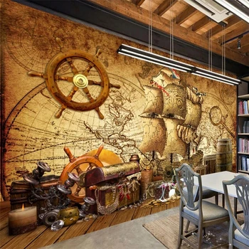 Пользовательские обои 3d ностальгическая ретро морская карта пиратская фреска фон стены гостиной спальни обои papel de parede обои