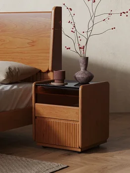Прикроватная тумбочка из массива дерева, скандинавский японский современный минимализм, передвижная прикроватная тумбочка из вишневого дерева для спальни, шкаф для хранения