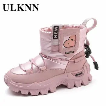 Детские плюшевые ботинки, детская розовая, светло-розовая теплая зимняя обувь для девочек 2023, уличные лодки, Обувь для мальчиков, студенческая обувь, черные зимние ботинки