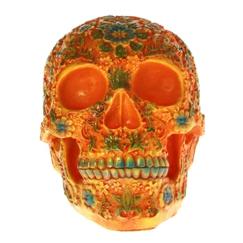 [MGT] Мексиканский день мертвых, Резная голова черепа, фигурка из смолы, Оранжевый Сахарный цветок, Череп, скульптура на Хэллоуин