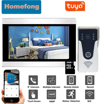 Homefong 1080P Беспроводной WiFi видеодомофон, домофон, дверной звонок с камерой, сенсорный монитор, Tuya Smart App