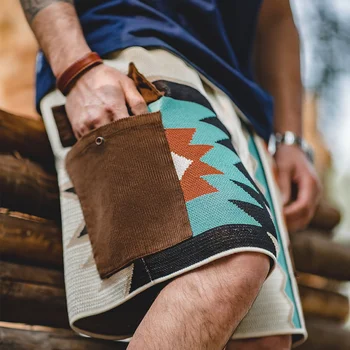 Трикотажные шорты Maden с винтажным тотемом навахо, мужские повседневные пляжные короткие штаны с геометрической вышивкой, шорты с эластичной резинкой на талии.