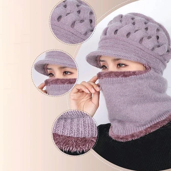 Зимняя шапка, шапочки, женская шапка, шарф, теплая дышащая шерстяная вязаная шапка для женщин, двухслойные защитные шапочки