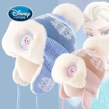 Зимняя шапка принцессы Диснея замороженной Эльзы, детская бархатная шапочка для защиты ушей, теплая утолщенная ветрозащитная шапочка для девочки 3-10 лет
