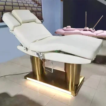 Роскошный Золотой массажный стол для косметолога с 4 двигателями, кровать для наращивания ресниц на все тело, Электрическая спа-кровать со светодиодной подсветкой, Электрическая массажная кровать