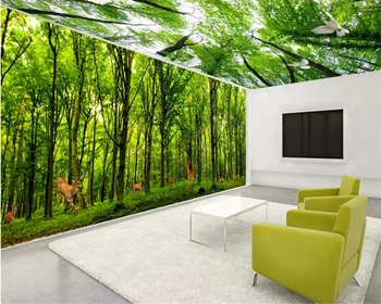 обои beibehang на заказ, 3d крупномасштабная настенная роспись, зеленый лес, 3D сплошная тема гостиной, космические обои Papel de parede