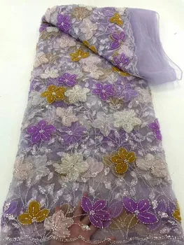 Африканская кружевная ткань с пайетками, вышитая бисером 2023, высококачественная Французско-Нигерийская кружевная ткань для свадебного платья QF0952