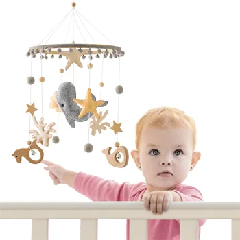 Детские игрушки-погремушки 0-12 месяцев Деревянный кроватный колокольчик, подвеска с животными-китами, Музыкальная шкатулка для новорожденных, кроватный колокольчик, Подвесные игрушки, детская кроватка, Мобильные Деревянные игрушки
