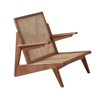 Скандинавский плетеный диван-кресло из ротанга, для одного человека, антикварный балкон из массива дерева, спинка для ленивого отдыха