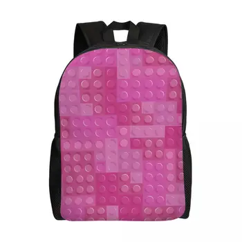 Рюкзак с 3D принтом розовых игрушечных кирпичей для мальчиков и девочек, школьные дорожные сумки для колледжа, Женская Мужская сумка для книг, подходит для 15-дюймового ноутбука