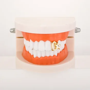 TOPGRILLZ С одиночными зубьями Grillz для зубов, выложенных кубическим цирконием, Ажурный дизайн в виде звезды Grillz, милые украшения для рта
