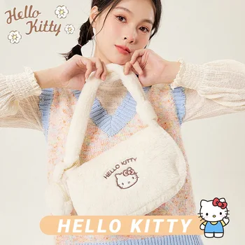 Hello Kitty Простой дизайн, Женские Мягкие плюшевые сумки-бродяги, зимние Пушистые женские сумки-клатчи, Милая женская сумка подмышками
