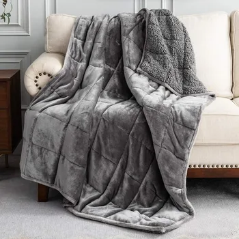 Одеяло пушистое Утяжеленное Одеяло 20 ФУНТОВ King Size для Взрослых, Уютное Пушистое Теплое Одеяло Sherpa Snuggle Bed, 90 