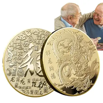 Монеты китайского Года Дракона Fortune Momento 2024 Знак Зодиака Посеребренный Значок С защитным чехлом Китайские Новогодние Монеты Для