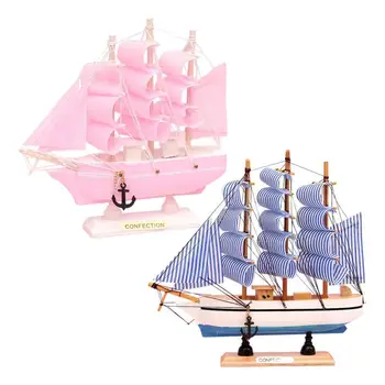 Деревянная модель корабля, парусная лодка со спасательными кругами, такелаж, скульптура парусной лодки, Набор домашнего декора для тематической вечеринки в океане