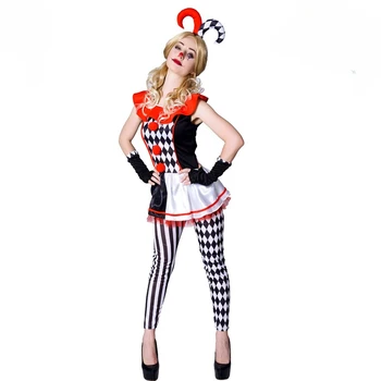 Цирковой костюм Джокера для взрослых женщин на Хэллоуин, ролевые игры, Фестиваль Призраков, Джокер, сценический костюм, клетчатое платье, JUPAOPAO