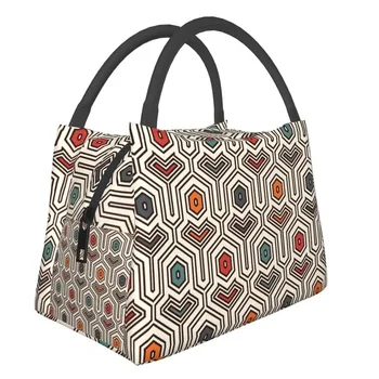 Анкара Геометрический узор Изолированные сумки для ланча для женщин Искусство Африканского племени Термоохладитель Еда Ланч-бокс Открытый Кемпинг Путешествия