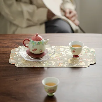Двусторонний вышитый чайный коврик водонепроницаемая скатерть изолированный обеденный коврик винтажный литературный настольный коврик Японская чайная скатерть