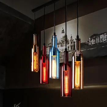 Винтажный стеклянный подвесной светильник креативный светильник для пивной бутылки с 5 цветами подвесной светильник в стиле лофт для кухни ресторана бара гостиной