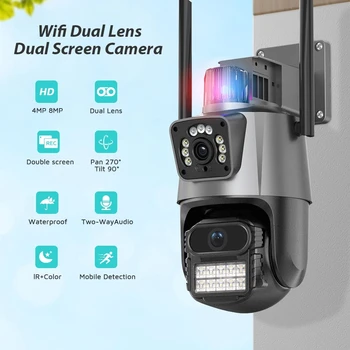 4MP 4K IP-Камера Открытый WiFi PTZ Двойной Объектив Двойной Экран Автоматическое Отслеживание Водонепроницаемый Охранный Видеонаблюдение Полицейская Световая Сигнализация