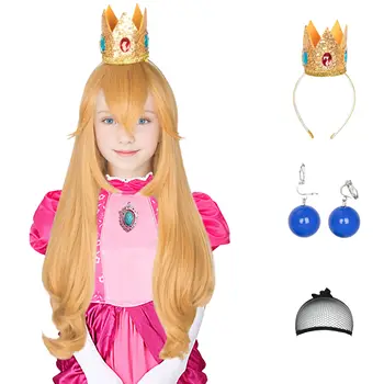 Miss U Hair Child, Детский парик принцессы, длинный волнистый Золотой парик с короной и серьгами, парик для косплея