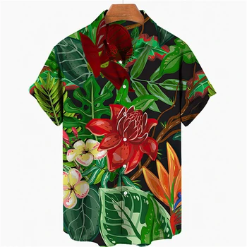 Новые летние мужские Гавайские рубашки повседневного покроя с коротким рукавом и пуговицами С принтом кокосовой пальмы, Пляжная цветочная Модная Винтажная одежда XS-5XL