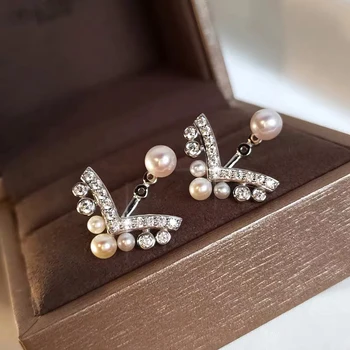 Серьги из серебра 925 пробы с V-образным жемчугом серии Aigrette, женские Элегантные Модные свадебные украшения высокого качества, Парижский люксовый бренд