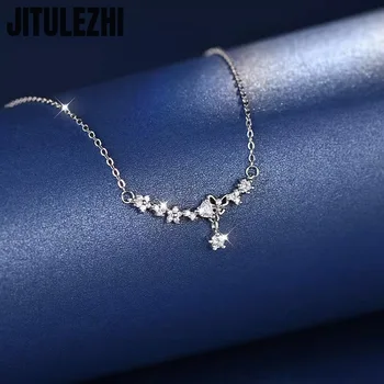 Ожерелье из стерлингового серебра 925 пробы, подвеска для женщин, ювелирные изделия, ожерелье со звездой из циркона, Роскошная цепочка на ключицу с бабочкой, простая яркая