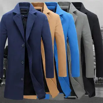 Мужской тренч, зимняя теплая шерстяная верхняя одежда, модное пальто, официальная тонкая длинная куртка, рабочие топы