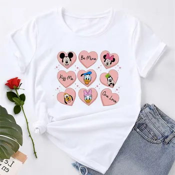 Топы с Микки Маусом и розовым сердечком Disney, топы с Микки Маусом в стиле харадзюку, женская уличная одежда, женская готическая одежда, футболка