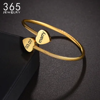 Изготовленный на заказ браслет с именем Double Love из нержавеющей стали для женщин, браслет с буквой и датой Золотого цвета, Персонализированный ювелирный подарок