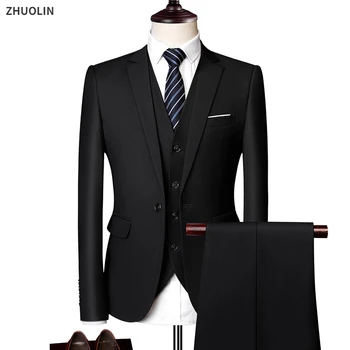 Костюмы Свадебные Для мужчин, комплект блейзеров, элегантный Комплект из 3 предметов, деловой Роскошный формальный жилет, брюки, пальто, куртки 2023 года, бесплатная доставка