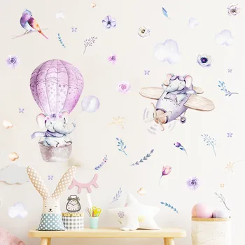 D5 Слон Воздушный шар Самолет Наклейка на стену Детская комната Украшение дома Фреска Декор детской спальни Обои с мультяшными животными