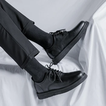 Мужская обувь, официальная черная кожаная обувь для мужчин, Оксфорды на шнуровке для мужчин, свадебная вечеринка, Офис, деловая повседневная обувь для мужчин, B264
