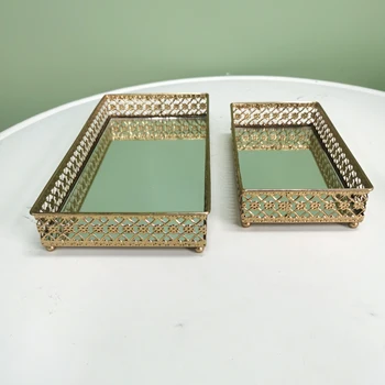 Набор из 2 предметов домашнего декора, Роскошный Прямоугольный Металлический Зеркальный поднос золотого или серебряного цвета