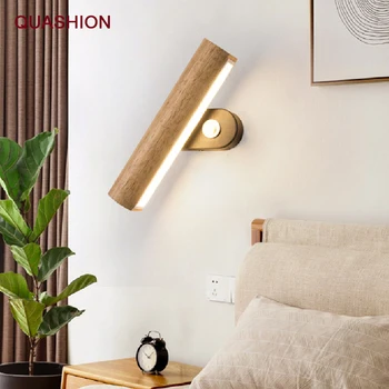 Скандинавский светодиодный деревянный настенный светильник-бра для спальни, прикроватный режим для детей, украшение дома, настенная деревянная вращающаяся лампа для чтения