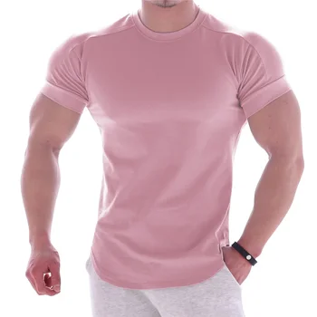 B8683 Мужские летние футболки, высокоэластичные облегающие футболки, мужские быстросохнущие футболки с изогнутым подолом, однотонные футболки 3XL