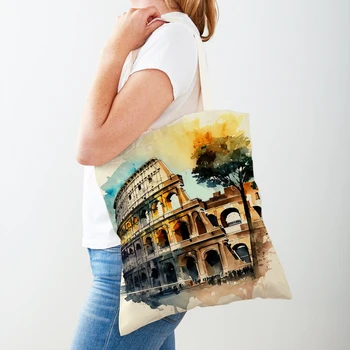 Винтажная Римская сумка для покупок World Building, женские сумки для покупок с двойным принтом, Египет, Турция, Городские Женские холщовые сумки-тоут