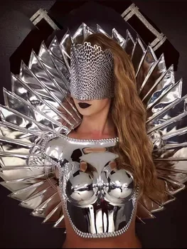 Костюм Gaga Shinning Prop Светоотражающий Rave dj gogo dancer show music Festival singer Club Пальто с лазерным дизайном