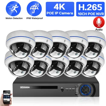 H.265 POE Комплект Системы купольной камеры 4K 10CH NVR Комплект Наружного видеонаблюдения Ночного Видения IP Камеры Безопасности Комплект Системы видеонаблюдения 8CH