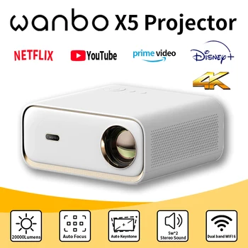 Проектор Wanbo X5 4K 1100ANSI Стереозвук Двухдиапазонный Wifi 1080P 20000 Люмен Android Projetor для Офиса Домашнего Кинотеатра camp