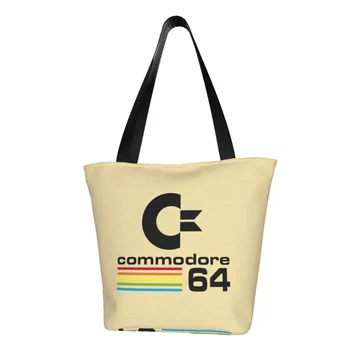 Модная Печать Commodore 64 Shopping Tote Bag Портативная Холщовая Сумка Для Покупок Через Плечо C64 Amiga Компьютерная Сумка