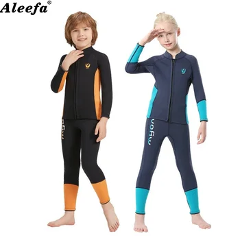 Детский Гидрокостюм из двух частей, 3 мм Неопреновый костюм для подводного плавания с длинным рукавом для мальчиков и девочек, Зимний купальник, Сохраняющий тепло в холодной воде