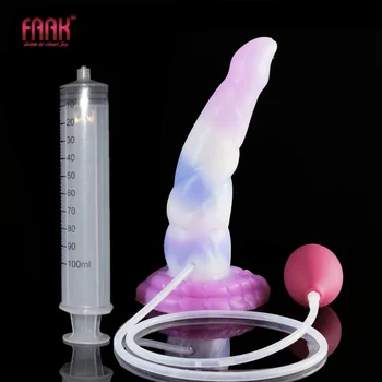 Фаллоимитатор FAAK Squirt с присоской, силиконовая изогнутая анальная пробка, шприц-тюбик, спрей, стимулирующий эякуляцию, пенис, точку G, магазин секс-игрушек
