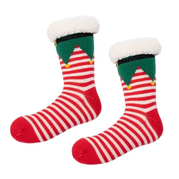 Модные рождественские носки-слипоны Осень-зима, очень толстые нескользящие носки в горошек из флиса, комплект напольных рождественских носков-слипонов