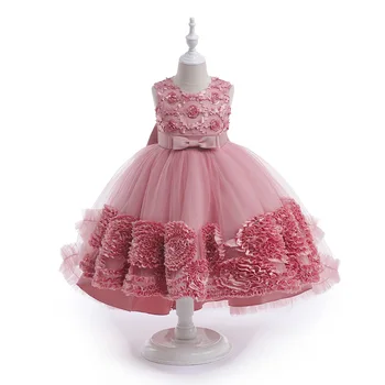 Подростковое праздничное платье с кружевной аппликацией для девочек Детский костюм Платья принцессы без рукавов Платье для девочек Свадебное платье