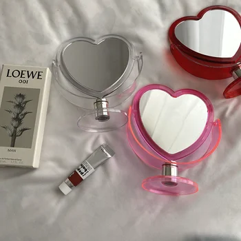 1 шт. Акриловое двустороннее зеркало для макияжа, косметическое зеркало в форме сердца, прозрачное основание, настольное зеркало для макияжа в домашней спальне