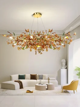 Люстра для гостиной Современный минимализм и великолепный свет, роскошная креативная дизайнерская вилла в виде листьев гинкго, двухуровневое здание